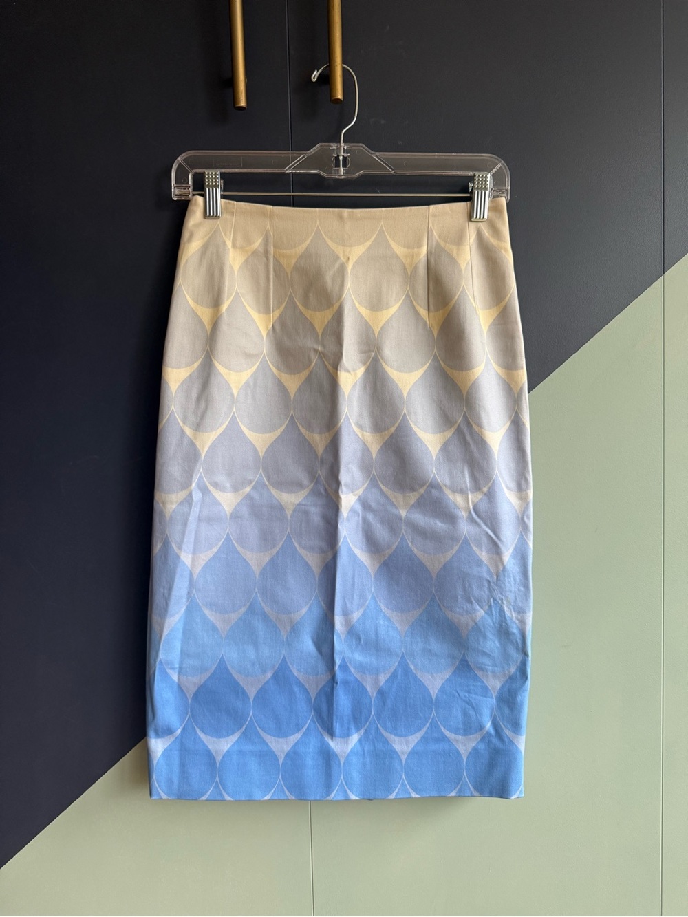 Jonathan Saunders 100% Cotton Blue Gradient Print Pencil Skirt, Sz IT36 (US 0-2)